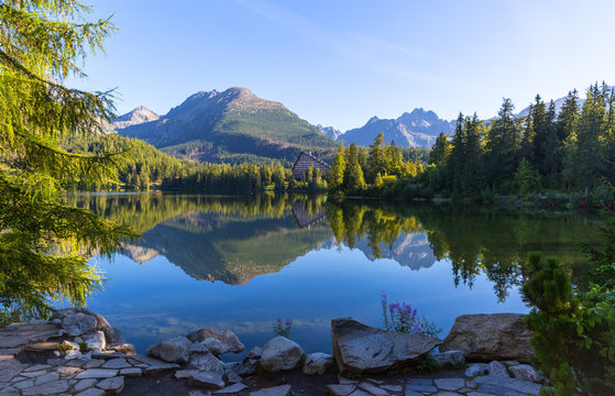 morning scene on lake in Tatras