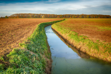 Meandering ditch in an agricultural landscape