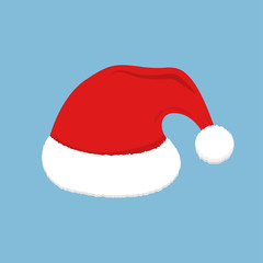 Santa red hat. Christmas decoration. Flat style Santa cap. Holiday vector icon.