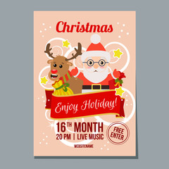 cute christmas week festival poster with santa claus gift sacks