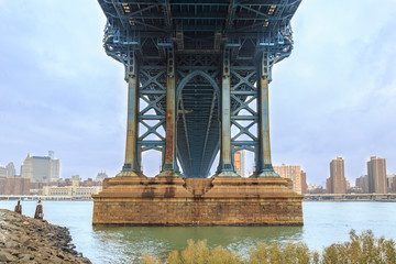 Under the Manhattan bridge from brooklyn side in New York, NY, USA