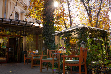 Odessa city garden, autumn mood, cafe cozy