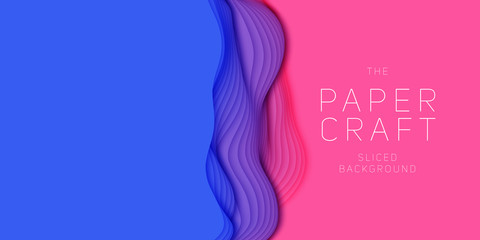 Vector 3D abstract background with paper cut shape. Colorful carving art. Paper craft Antelope canyon landscape with gradient colors. Minimalistic design for business presentations, flyers.