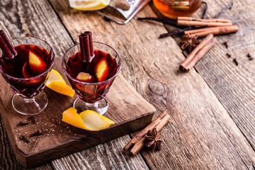 Glasses of  mulled wine, Christmas party festive drink