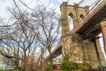 Brooklyn bridge from Brooklyn bridge park in Brooklyn, New York, USA