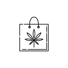 Vector cannabis legalization and marijuana benefits in medicine concept icon. Hemp leaf on shopping bag icon. Weed used as antidepressant and medication, isolated illustration