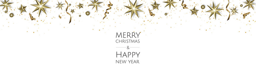 Fototapeta na wymiar Banner with Christmas balls and stars. Great for New year party posters, headers.