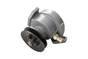 water pump truck with a pulley on an isolated white background