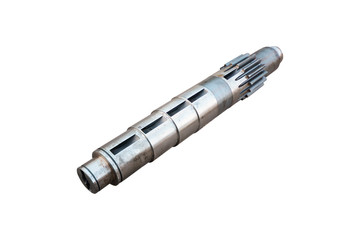 intermediate shaft of the gearbox of a truck on an isolated white background, automotive parts