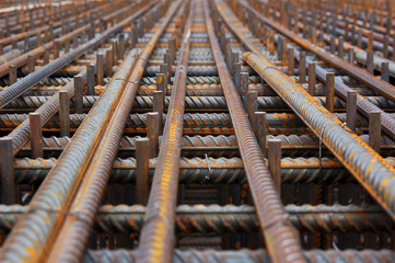 Laid reinforcement. Preparation for pouring concrete. Close-up. Creativity.