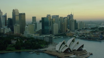 Aerial view of Sydney Opera House and Harbour sunset 