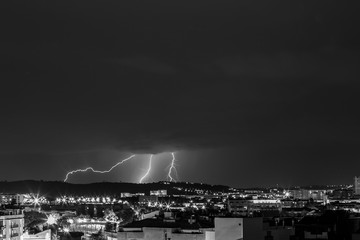 Naklejka na ściany i meble Lightning in Sabadell city, Barcelona, Spain