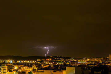 Lightning in Sabadell city, Barcelona, Spain
