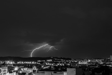 Lightning in Sabadell city, Barcelona, Spain