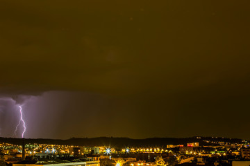 Lightning in Sabadell city, Barcelona, Spain