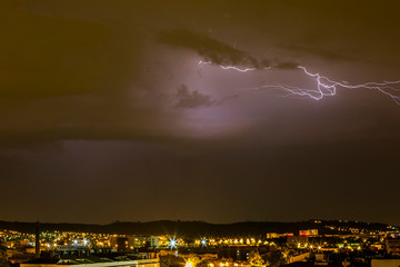 Lightning in Sabadell city, Barcelona, Spain