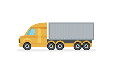Fototapeta premium Large truck with metal container, side view. Heavy transport. Motor vehicle. Flat vector design