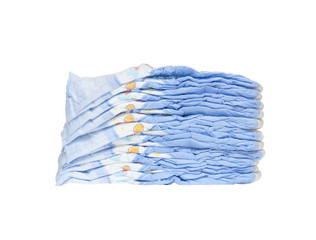 stack of baby diapers isolated on white background