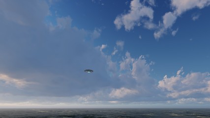 3d render UFO above the ocean
