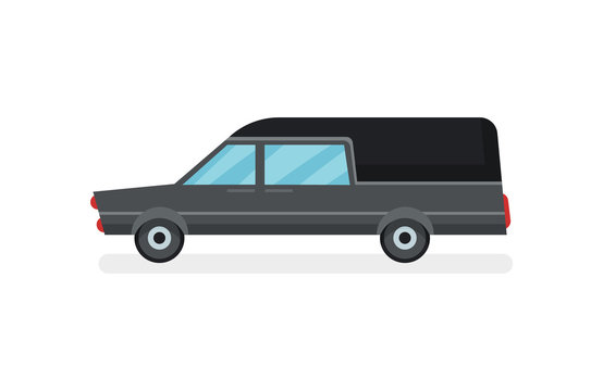 Flat vector icon of black hearse. Funeral service car. Urban transport. Modern motor vehicle