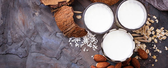 Oat, coconut and almond milk. Non-dairy vegan drink