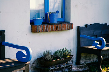 Blue vintage benches
