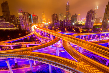 Fototapeta na wymiar Traffic tracks in the downtown area of Shanghai at night