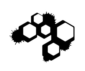 Fototapeta premium Colorful vector hexagons and ink drops on white