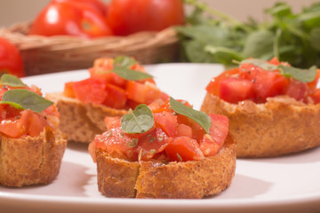 Traditional Italian Bruschetta in a plate