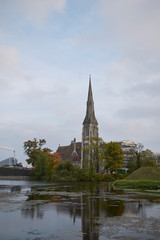 Fototapeta na wymiar Copenhagen, Denmark - October 09, 2018 : View of St Alban church in Copenhagen