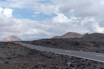 Road in the volcanic area of Lanzarote, Spain