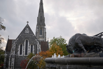 Fototapeta premium Copenhagen, Denmark - October 09, 2018 : View of St Alban church in Copenhagen