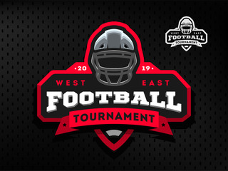 American Football tournament emblem, logo on a dark background. - 233586013