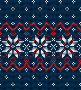 Knitted Christmas and New Year pattern Norwegian style , illustration