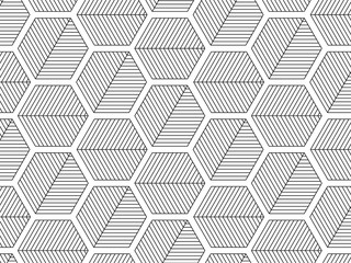 Vector pattern. Modern stylish texture. Repeating geometric background with linear , hexagons and triangles. Monochrome graphic design.