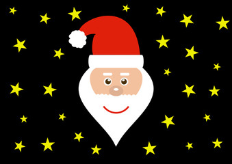 Flat Design Weihnachtskarte: Weihnachtsmann mit Sternen
