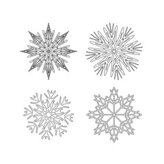 Snowflake winter set isolated four icon silhouette on white background