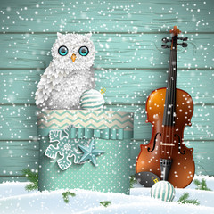 Christmas theme with violin and white owl