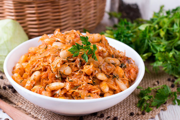 Stewed cabbage with beans