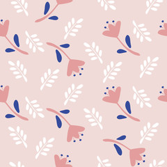 Vector seamless floral pattern. Illustration of spring flowers and leaves in pastel colors. Cute textile backdrop. For gingham background, cover, print on tile, banners, wallpaper, wrapping paper, cor