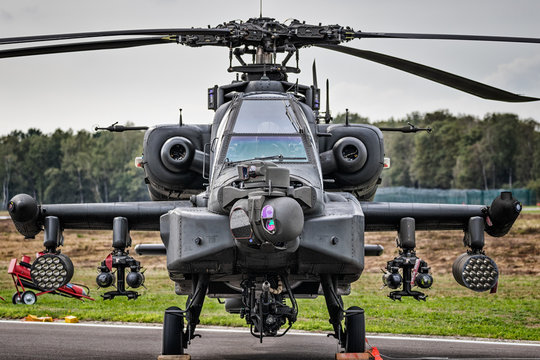 Front view of a  modern military army attack helicopter