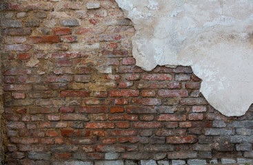 Industrial background, empty grunge urban street with warehouse brick wall