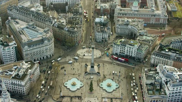 Aerial view of Nelson's Column and buildings in City London