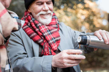 Selective focus of a thermo cup with tea