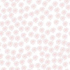 Vector seamless pattern with little pink flowers in linear style. Cute textile backdrop. For gingham background, cover, print on tile, banners, wallpaper, wrapping paper, corporate identity.