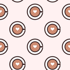 Seamless vector pattern with tor view of cup of coffee. Creative food background for cafe, menu of restaurant cover, wrapping paper, design element for banner. Can be used as print on t-shirt.