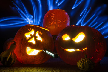 A Display of Halloween Pumpkins Glowing