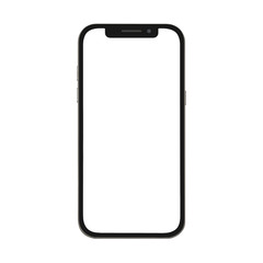 black smart phone with blank screen isolated on white