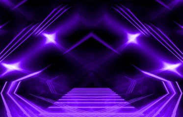 Fototapeta premium Dark abstract purple background. Neon light, rays, ultramarine in the dark.