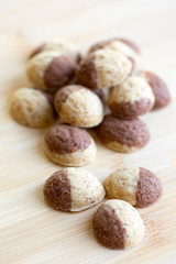 Cinnamon sandbakelse christmas cookies, two color, cocoa dark brown and vanilla light golden brown, delicious czech cookies